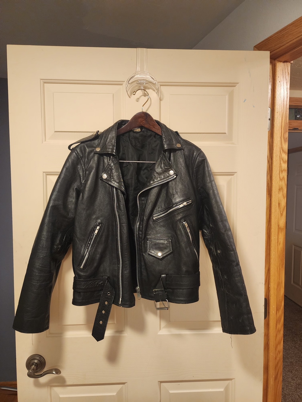Classic Black Leather Motorcycle Jacket - Men's